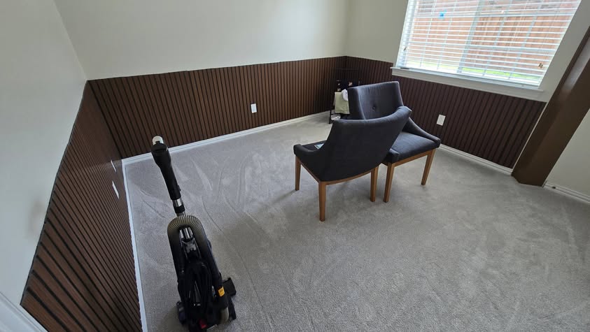 Brown wood slat wainscoting wrapping room, finished carpentry by EZ Innovation LLC, Houston handyman